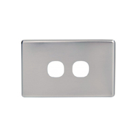 Slim Line Brushed Silver Metal 2 Gang Switch Cover