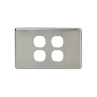 Slim Line Brushed Silver Metal 4 Gang Switch Cover