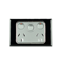 Double Powerpoint with Extra Switch 10A | Crystal Black on Silver | Tesla