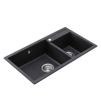 AIFI Granite Stone Kitchen Sink Double Bowls Metallic Black